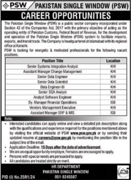 Pakistan Single Window PSW Islamabad Jobs 2024