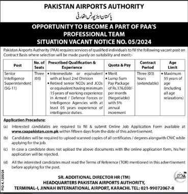 Pakistan Airports Authority PAA Karachi Job 2024