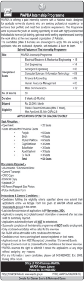 Water and Power Development Authority (WAPDA) Jobs 2024