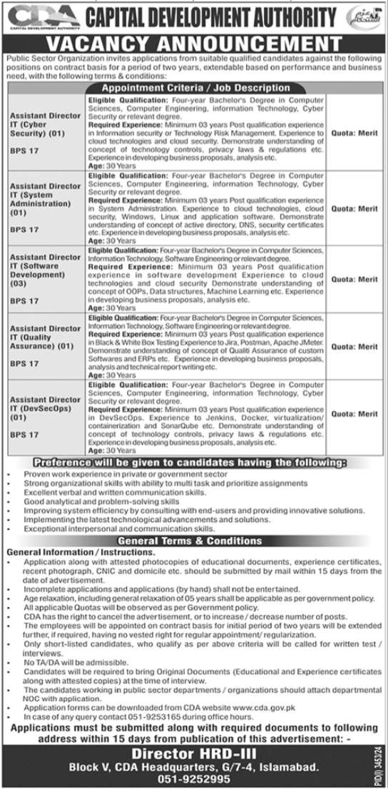 Capital Development Authority (CDA) Jobs 2024