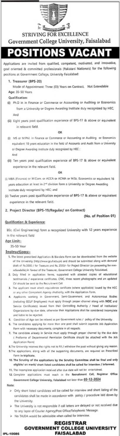 Government College Women University Faisalabad (GCWUF) Jobs 2024