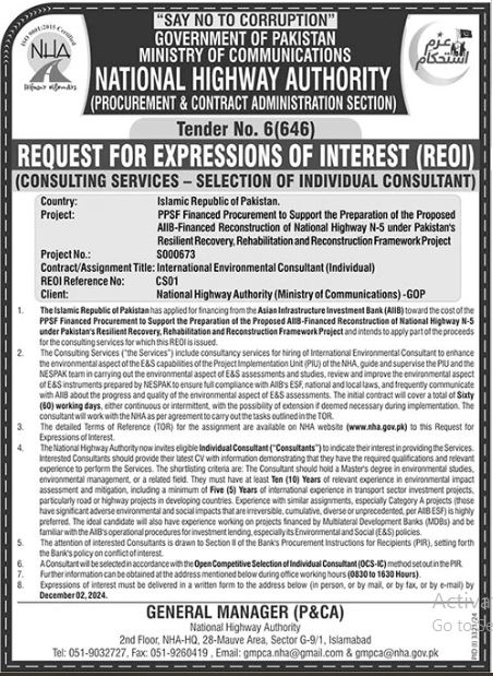 National Highway Authority (NHA) Jobs 2024