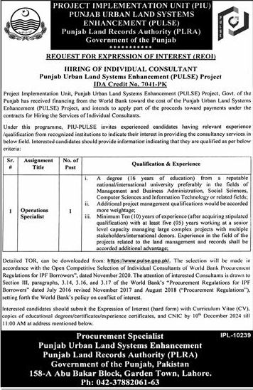 Punjab Land Records Authority (PLRA) Jobs 2024