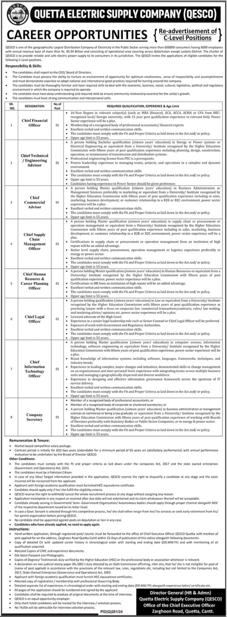 Jobs In Quetta Electric Supply Company (QESCO) 2025