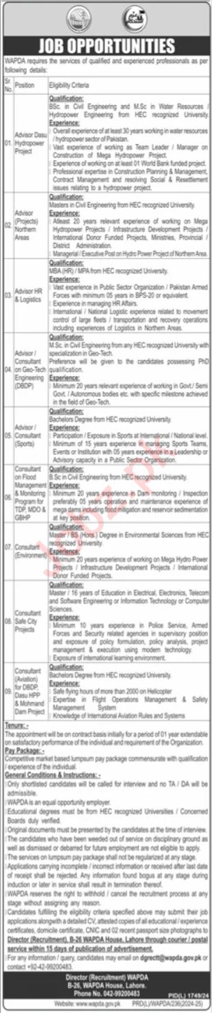 Jobs In Water And Power Development Authority Lahore 2024