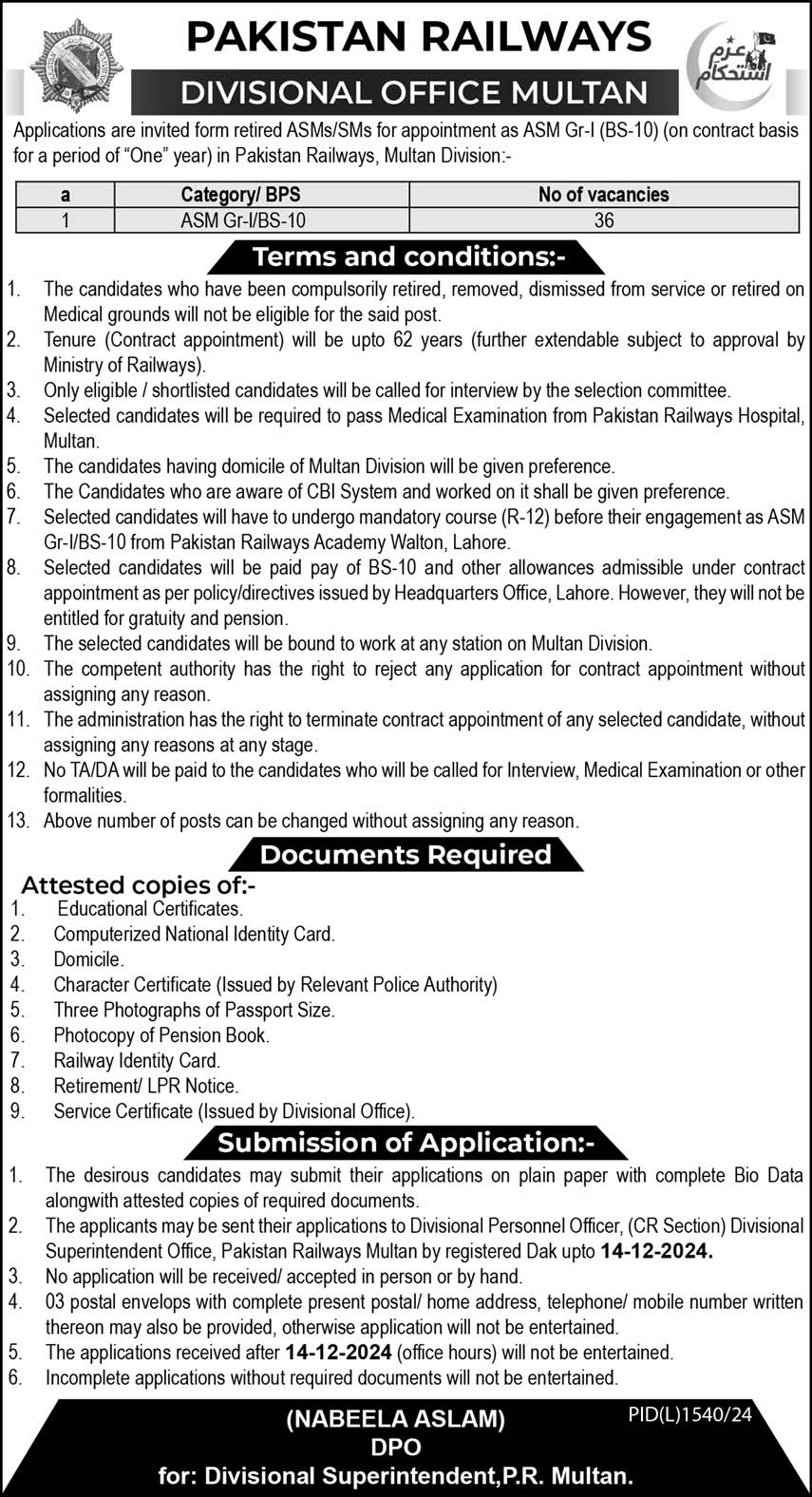 Pakistan Railways Multan Jobs 2024